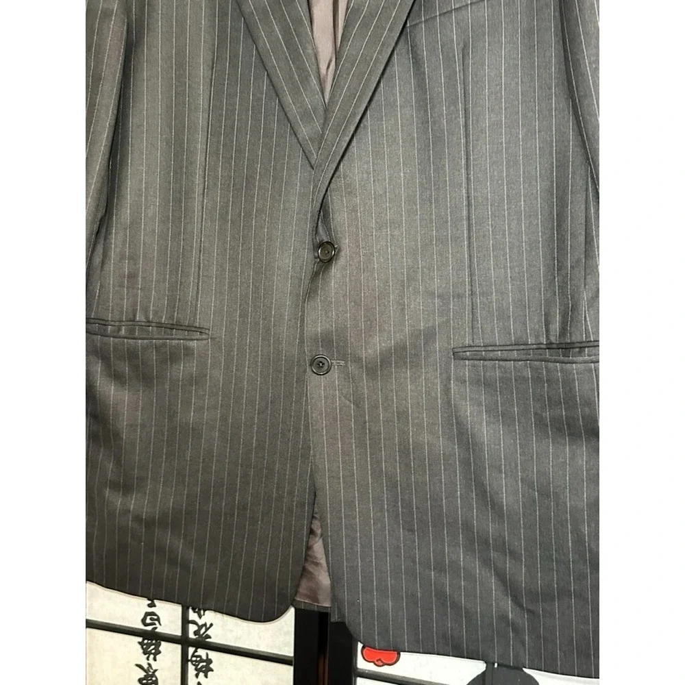 Hickey Freeman Men's Charcoal Jacket Blazer Pinstripe 44L - Loro Piana 100% Wool